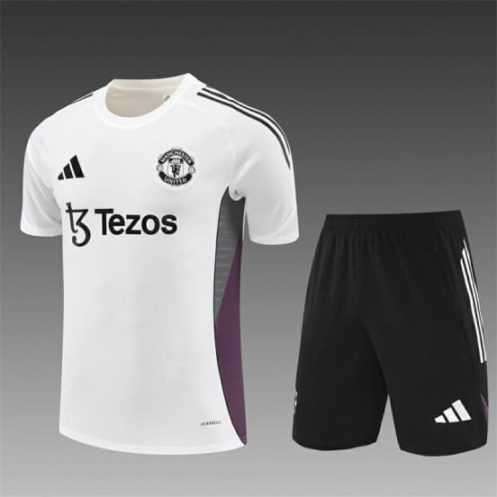 25/26 Manchester United White Purple Short Sleeve+Soccer Shorts — jersey