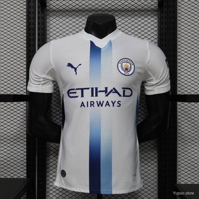 Player Version 26/27 Manchester City White with Blue Stripe Away Jersey — imagen 2