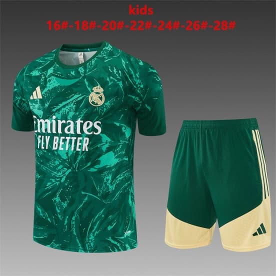 2026 Kids Real Madrid Green Camouflage  Short Sleeve+Soccer Shorts — jersey