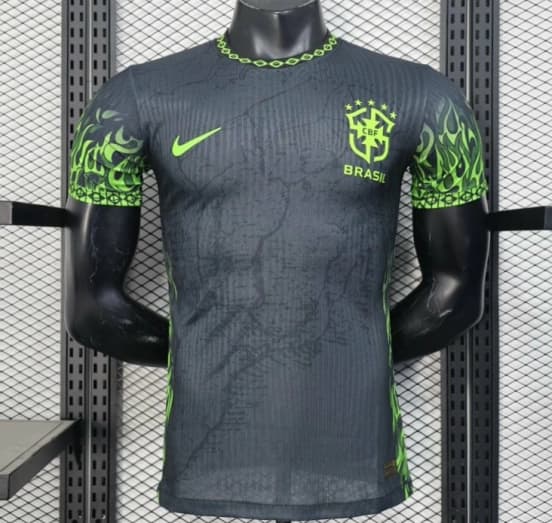 Player Version 2025 Brazil Dark Grey with Neon Green Flame Jersey — Selección de fútbol de Brasil