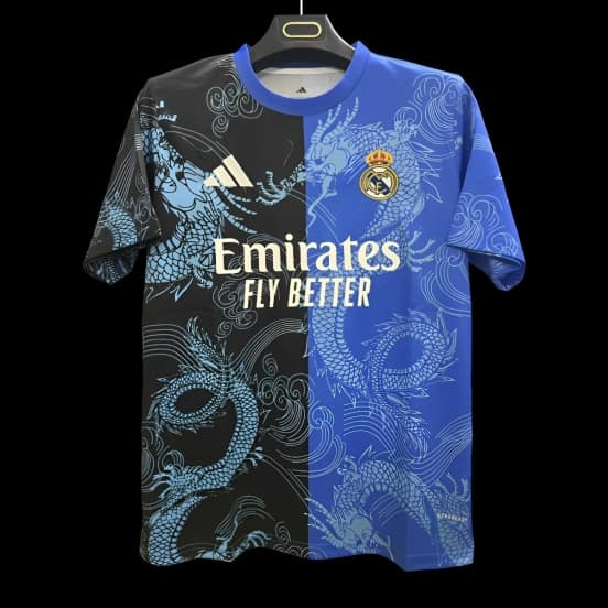 25/26 Real Madrid Blue and Black with Split Dragon Design Jersey — jersey