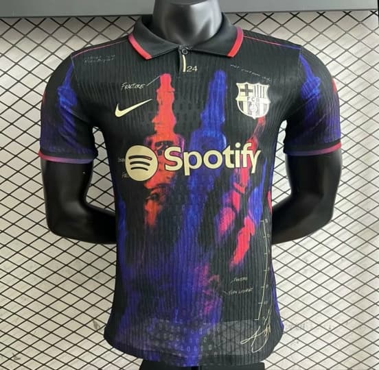 Player Version 25/26 FC Barcelona Black with Red & Blue Fracture Design Jersey — jersey