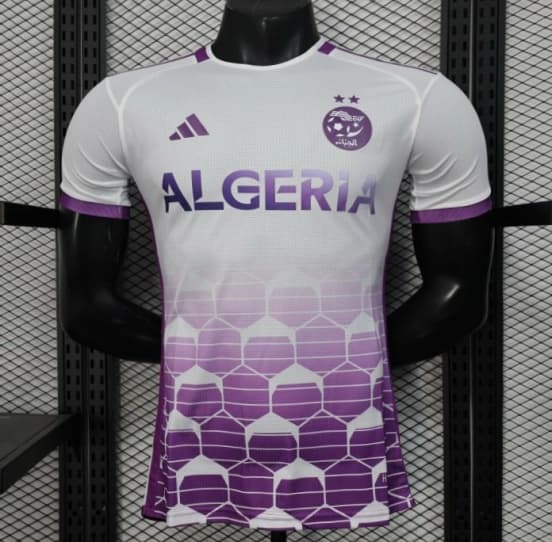 Player Version 2025 Algeria White with Purple Honeycomb Pattern Jersey — Selección de fútbol de Argelia