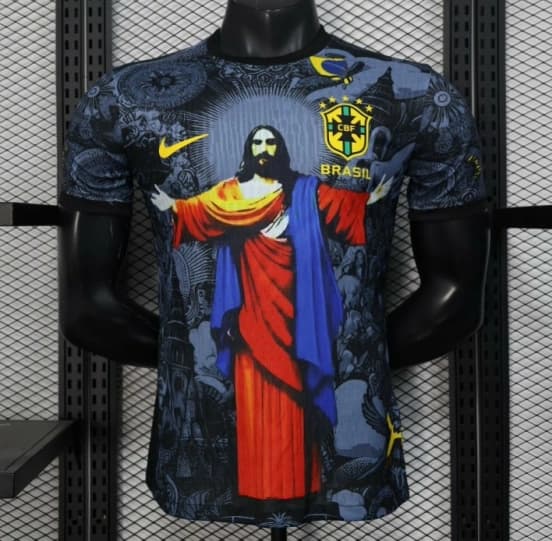 2025 Brazil National Team Special Edition Religious Concept Jersey - Christ the Redeemer Design - Dark Blue — Selección de fútbol de Brasil