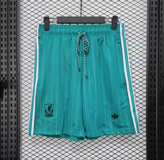 25/26 Liverpool Adidas Original Green with Teal Pinstripes Shorts — jersey