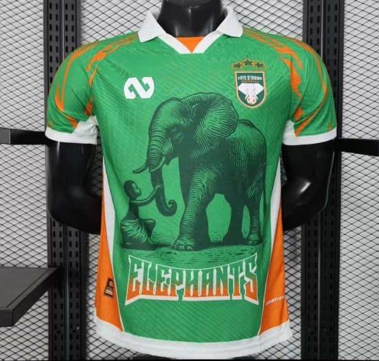 Player Version 2025 Ivory Coast Green with Elephant Graphic and Orange Trim Jersey — jersey