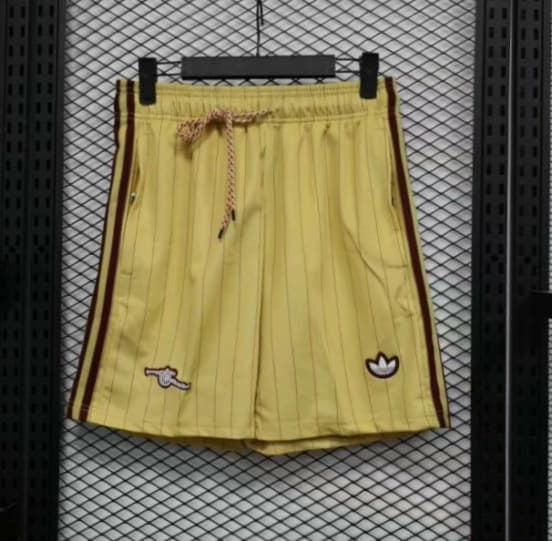 Player Version 25/26 Arsenal Yellow with Burgundy Side Stripes and Pinstripes Shorts — jersey