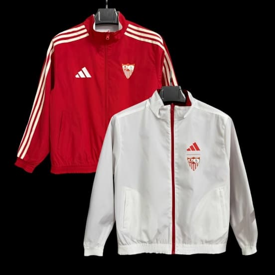 25/26 Sevilla Red/White Reversible Full Zipper Windbreaker — Sevilla Fútbol Club