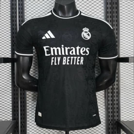 25/26 Player Version Real Madrid Black with Subtle Crest Pattern Jersey — jersey
