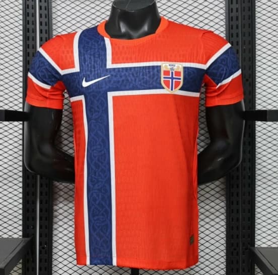 Player Version 2026 Norway Red & Blue with Flag Cross Pattern Home Jersey — Selección de fútbol de Noruega