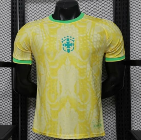 Player Version 2026 Brazil  Yellow with Abstract Feather Pattern Home Jersey — jersey