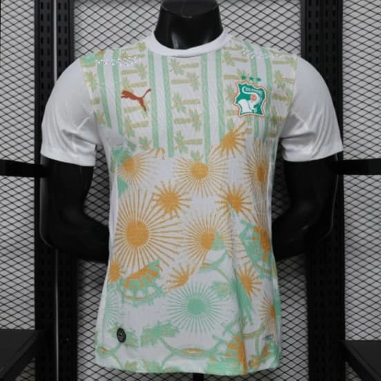 Player Version 2026 Ivory Coast Away White with Tropical Sunflower  Print Jersey — jersey