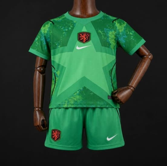 2026 Kids Netherlands Green Goalkeeper Jersey — Selección de fútbol de los Países Bajos