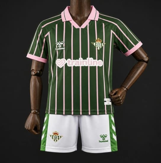 26/27 Kids Real Betis Balompié Dark Forest Green with Pink Pinstripe  Polo Collar Special Edition Jersey — jersey