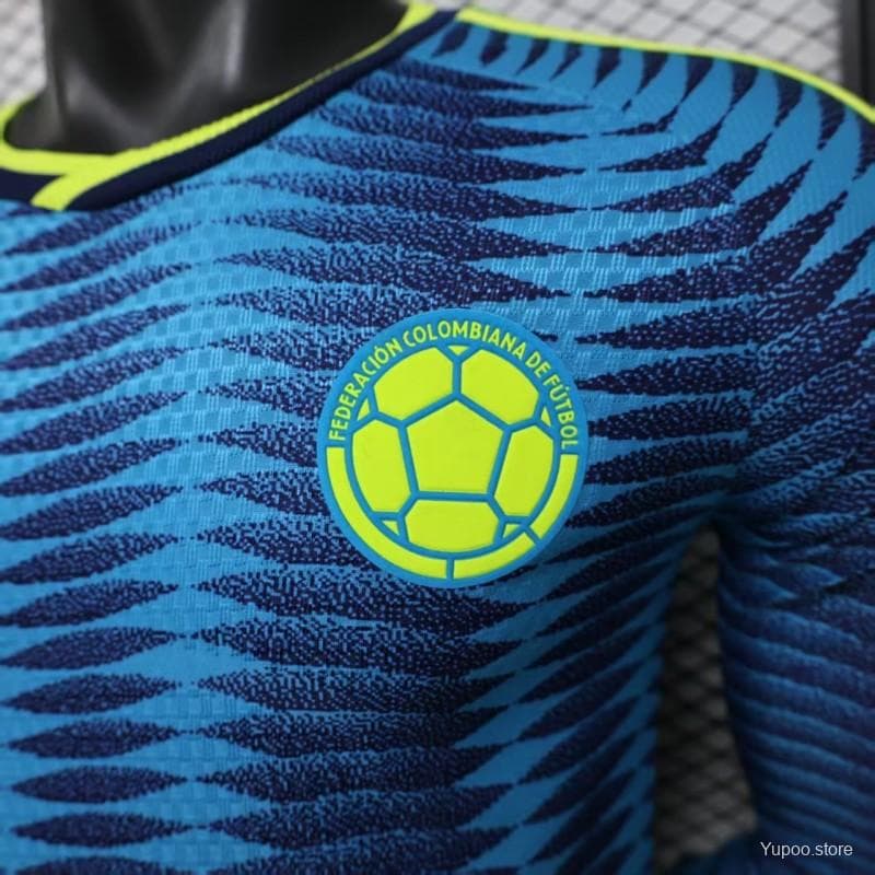 Player Version 2027 Colombia Away Blue with Wave Jacquard Pattern Long Sleeve Jersey — imagen 7