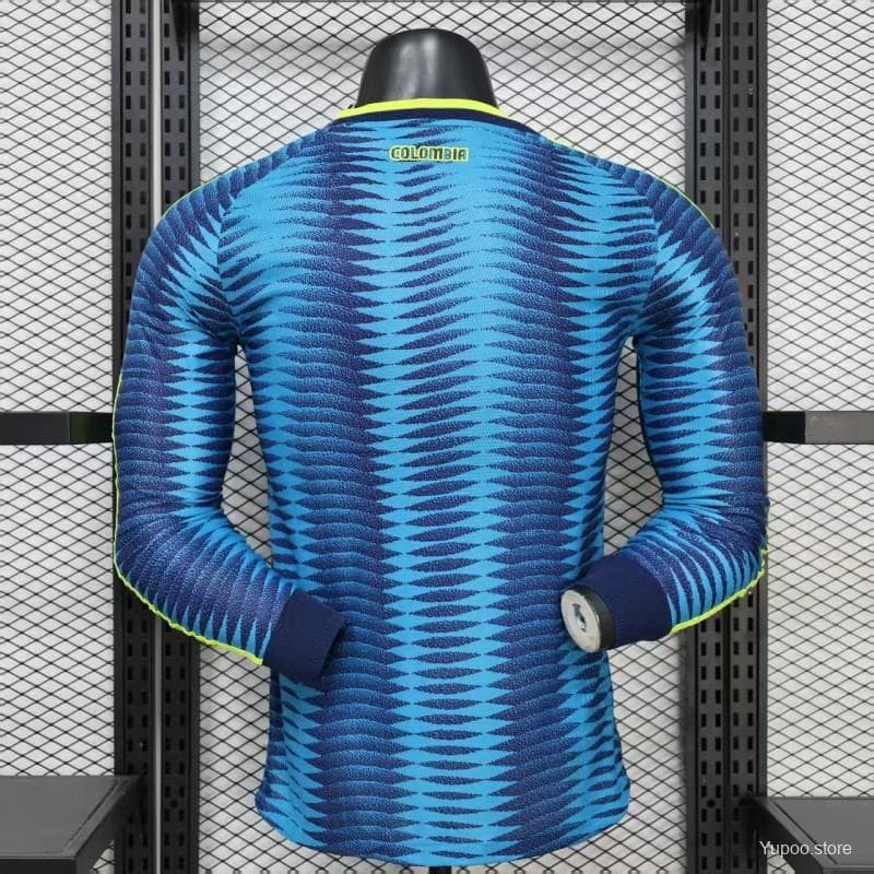 Player Version 2027 Colombia Away Blue with Wave Jacquard Pattern Long Sleeve Jersey — imagen 9