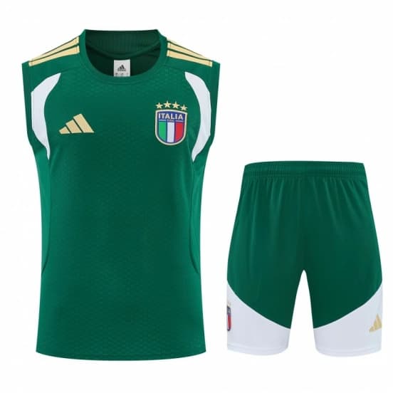 26/27 Italy Green Sleeveless Training Vest +Soccer Shorts — Selección de fútbol de Italia