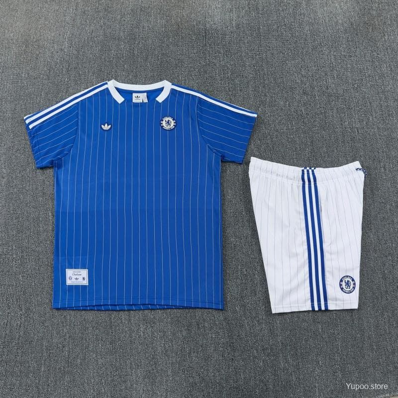 26/27 Chelsea FC  Blue  Stripes Short Sleeve+ White Soccer Shorts — imagen 13