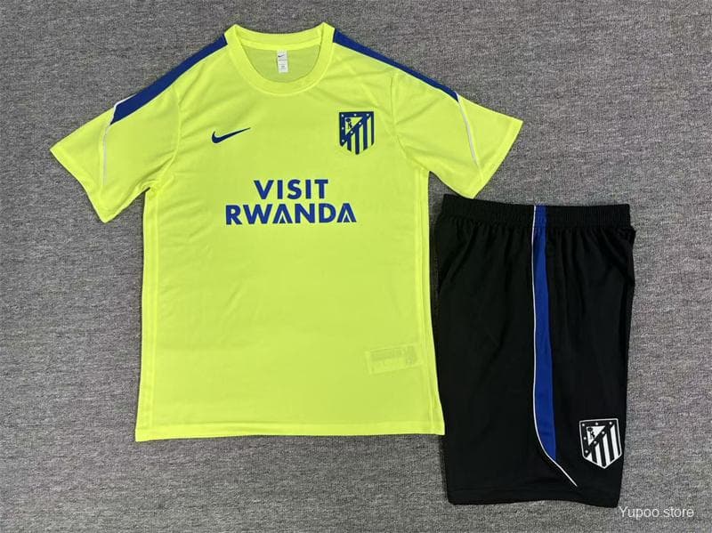2026 Kids Atletico Madrid Fluorescent Green Short Sleeve+Soccer Shorts — imagen 2