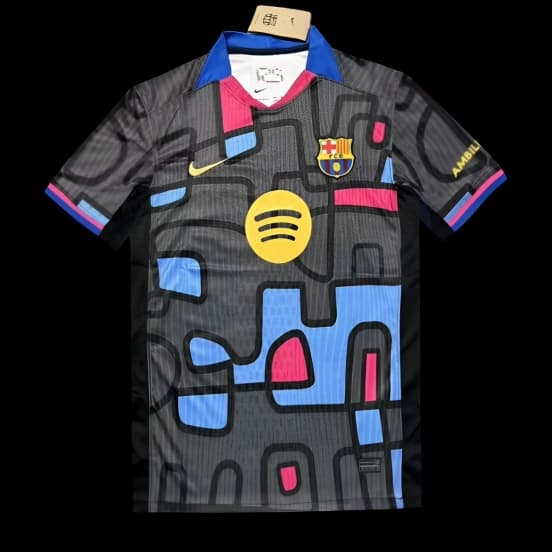 25/26 FC Barcelona Black with Blue & Pink Abstract Pattern Jersey — jersey