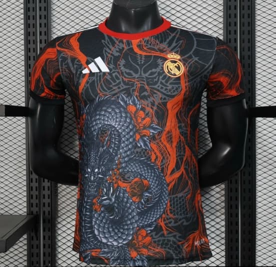 Player Version 25/26 Real Madrid Black with Dragon Design Jersey — jersey