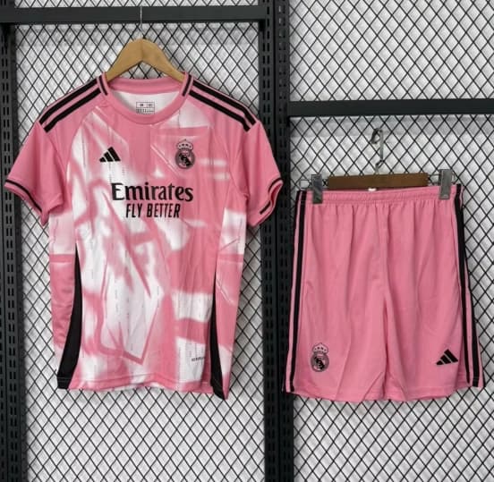 25/26 Kids Real Madrid Pink with Abstract Pattern Jersey — jersey