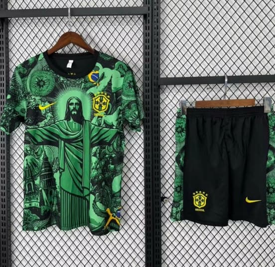 2025 Kids Brazil Christ The Redeemer Green Special Jersey — Selección de fútbol de Brasil