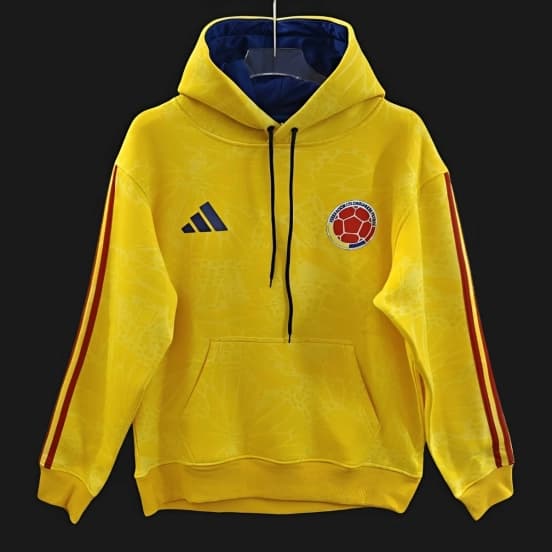 25/26 Colombia Yellow Embroidered Logo Hoodie — Selección de fútbol de Colombia