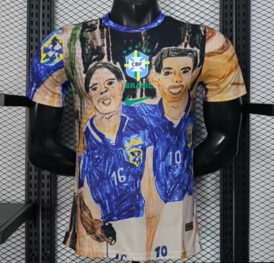 Player Version 2026 Brazil CBF Hand-Drawn Art Special Edition Jersey Featuring Ronaldo & Ronaldinho — jersey