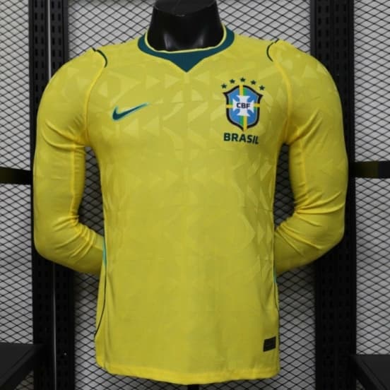 Player Version 2026 Brazil  Yellow with Geometric Pattern Home Long Sleeve Jersey — jersey