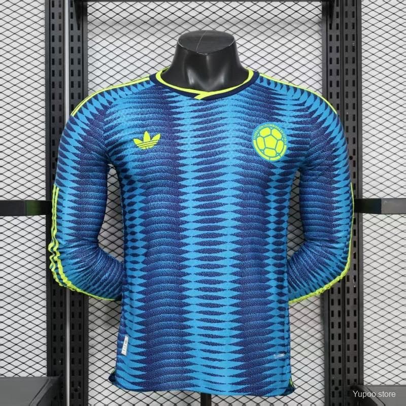 Player Version 2027 Colombia Away Blue with Wave Jacquard Pattern Long Sleeve Jersey — imagen 3