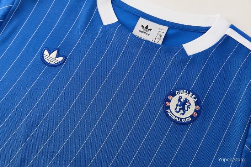 26/27 Chelsea FC  Blue  Stripes Short Sleeve+ White Soccer Shorts — imagen 11