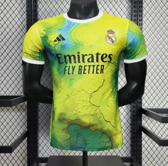 25/26 Player Version Real Madrid Limited Edition Goalkeeper Jersey - Emirates Neon Yellow Marble Design — jersey