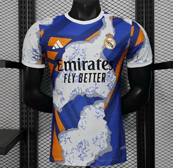Player Version 25/26 Real Madrid Limited Edition Blue Orange Abstract Pattern Jersey — jersey