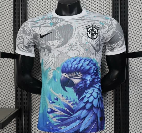 Player Version 2025 Brazil White with Blue Macaw Jersey — Selección de fútbol de Brasil