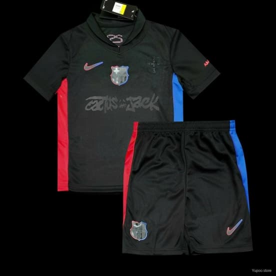 24/25 Kids Barcelona x Travis Scott Away Black Jersey — jersey
