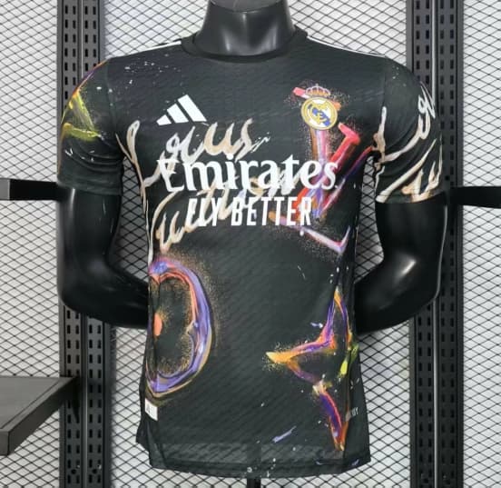 Player Version 25/26 Real Madrid Black with Colorful Abstract Art Pattern Jersey — jersey