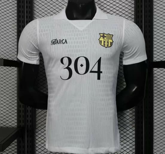 Player Version 25/26 FC Barcelona White Jersey With 304 Sponsor — jersey