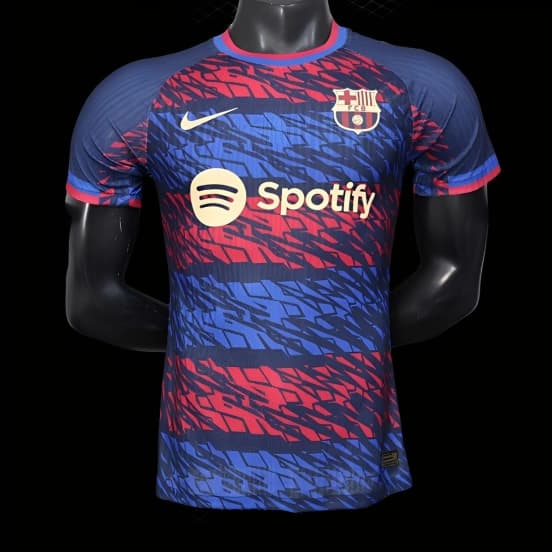 Player Version 25/26 FC Barcelona Navy Blue with Red and Blue Abstract Pattern Jersey — jersey