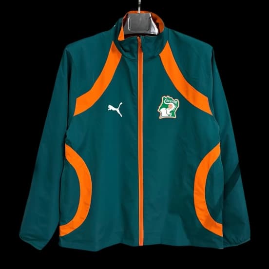 2026 Ivory Coast Teal Green with Orange Curved Stripes Full Zipper Windbreaker — jersey