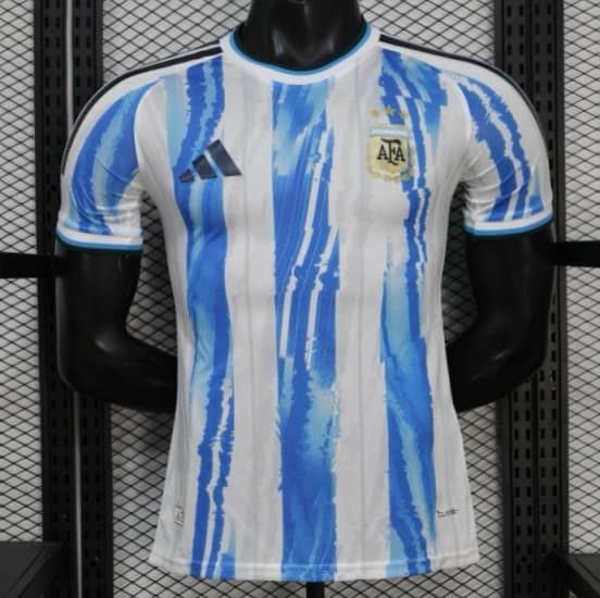 2026 Player Version Argentina White and Light Blue with Brushstroke Stripes Jersey — jersey