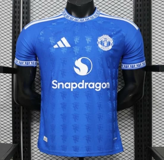 Player Version 26/27 Manchester United Blue with All-Over Devil Jacquard Pattern Jersey — jersey