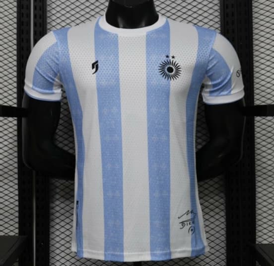 Player Version 2027 Argentina Home White & Light Blue Stripe Maradona Tribute Jersey — jersey