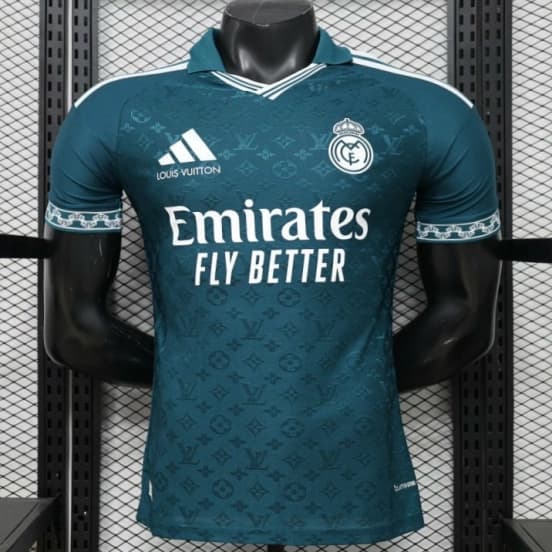 Player Version 2026 Real Madrid × Louis Vuitton Teal LV Monogram Adidas Collab Special Edition Jersey — jersey