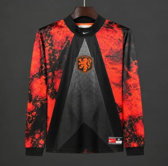 2026 Netherlands Red/Black Long Sleeve Goalkeeper Jersey — Selección de fútbol de los Países Bajos