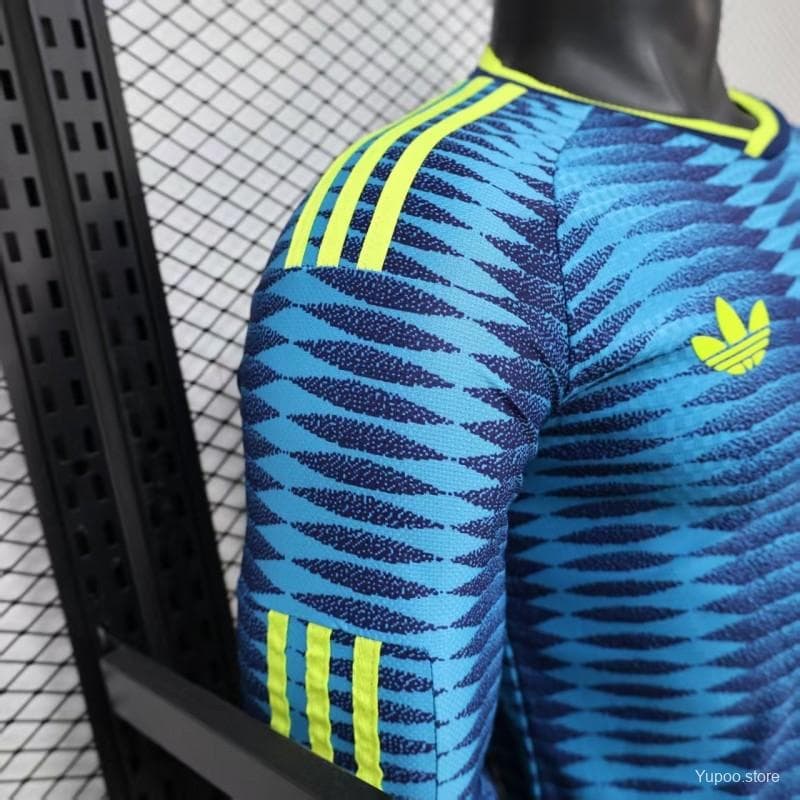 Player Version 2027 Colombia Away Blue with Wave Jacquard Pattern Long Sleeve Jersey — imagen 4
