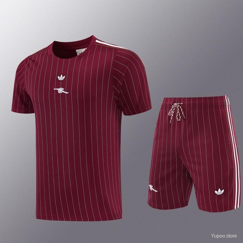 26/27  Arsenal  Maroon Pinstripe Short Sleeve+Soccer Shorts — imagen 10