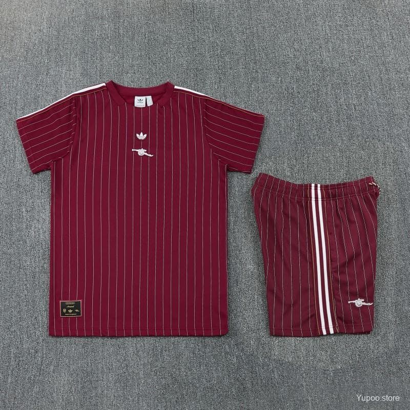 26/27  Arsenal  Maroon Pinstripe Short Sleeve+Soccer Shorts — imagen 13