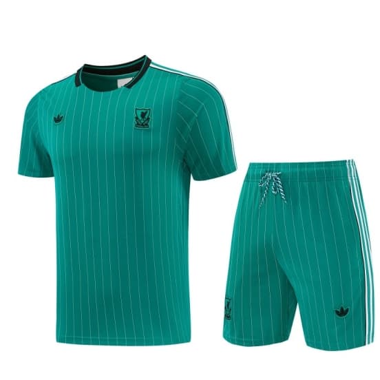 26/27 Liverpool   Green Pinstripe  Short Sleeve+Soccer Shorts — jersey