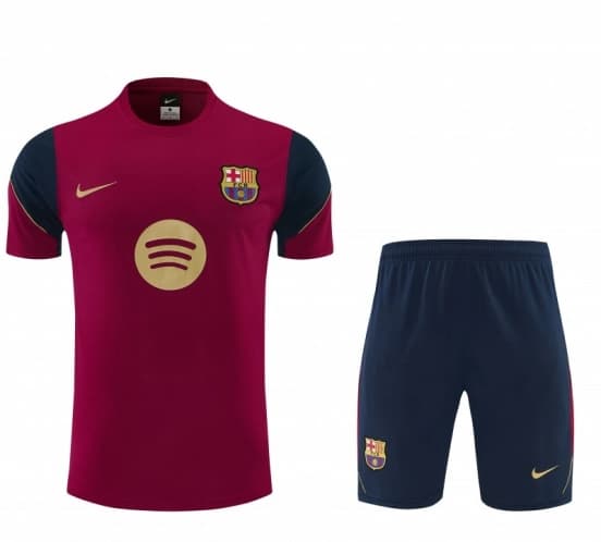 26/27 FC Barcelona Burgundy Red  Short Sleeve + Navy Blue Soccer Shorts — jersey